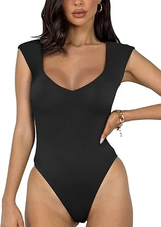 Kadın Moda Seksi V Yastık Kolsuz İnce Kıyafet Bodysuits