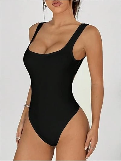 Kadınlar Seksi Backless Bodysuit Seksi Kare Boyun Kolsuz